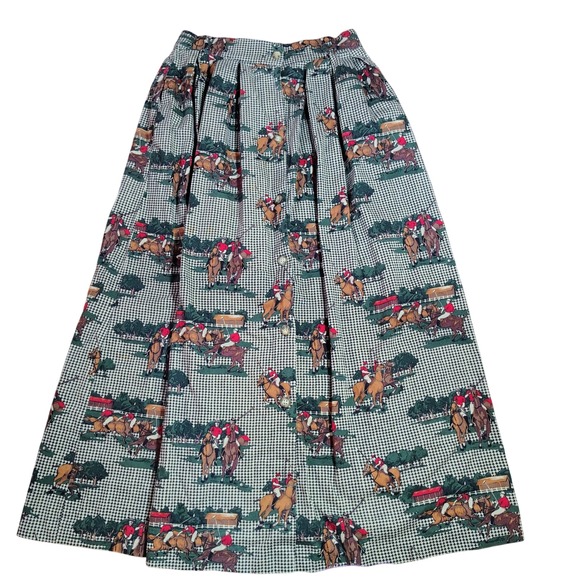Fenwick Dresses & Skirts - Fenwick Houndstooth Equestrian Polo Horse Riding Print Pleated Maxi Skirt Size 8